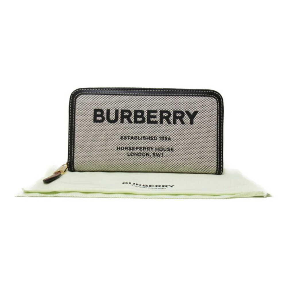 Burberry Round Zip Wallet Long Leather Canvas Gray Black - Picture 8 of 10
